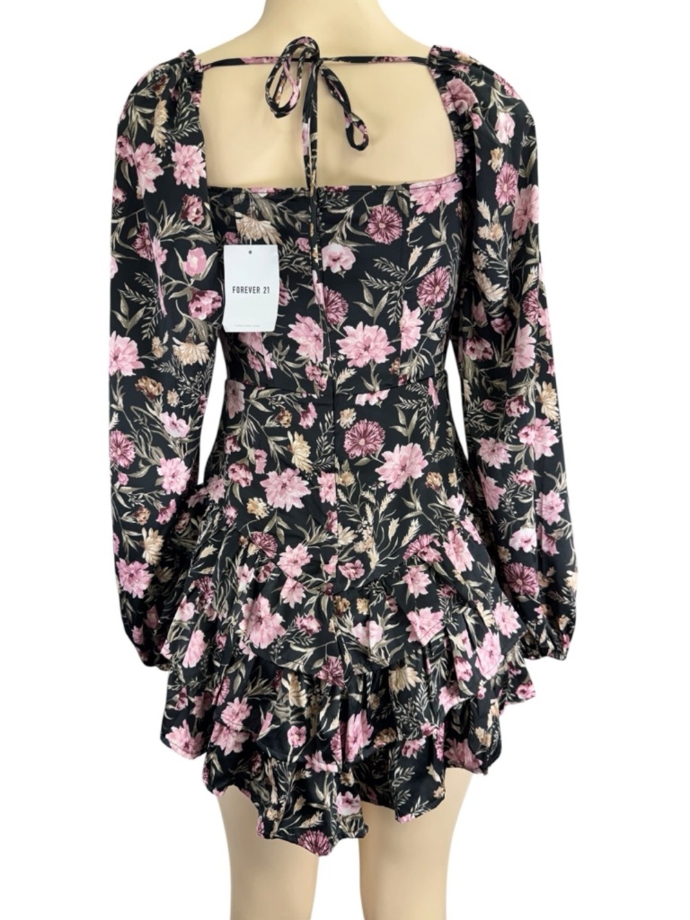 Forever 21 Black Mini Dress with Pink Floral Print - Picture 4 of 15